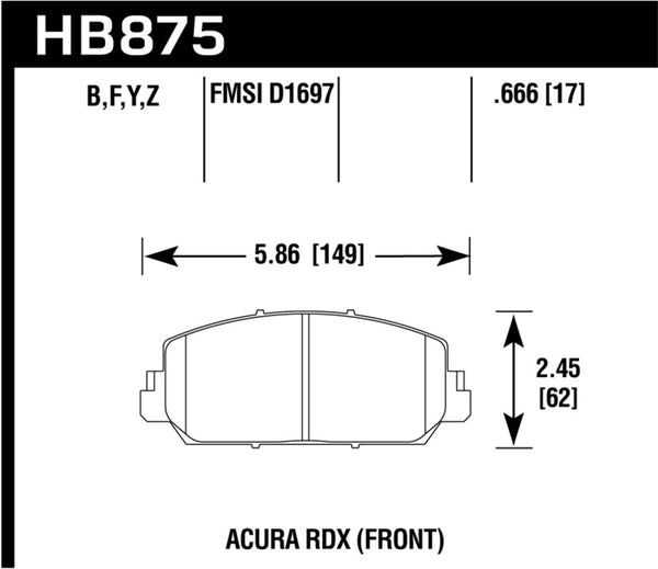 Hawk Performance Ceramic Front Brake Pads for 14-17 Acura RDX/RLX