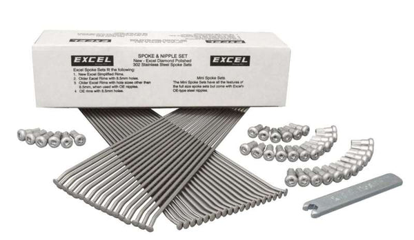 Excel 8-Gauge Rear Spoke/Nipple Set with Wrench - 32 Qty - Silver