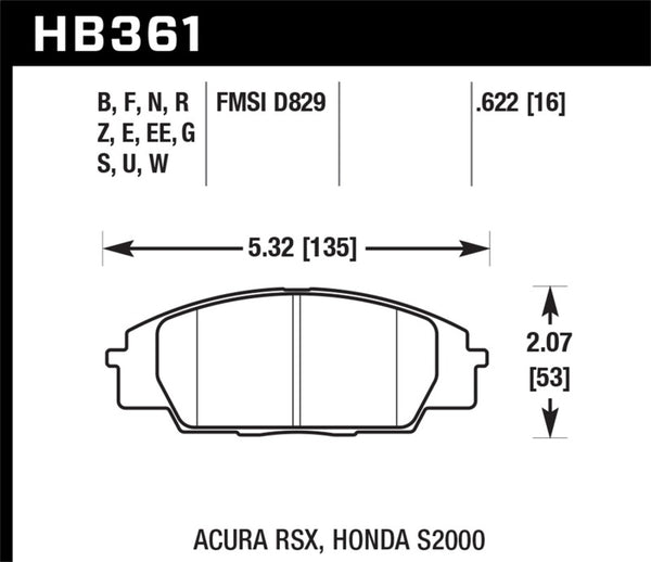 Hawk Performance Front Race Brake Pads for Honda S2000, Civic Type R, Acura RSX