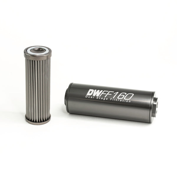 DeatschWerks Stainless Steel 10AN 10 Micron Inline Fuel Filter Housing Kit - 160mm