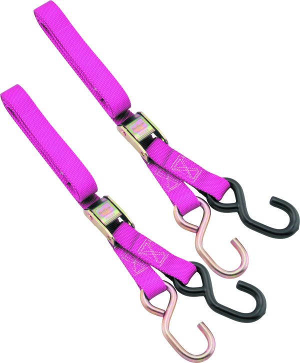 BikeMaster 1in Pink Tie-Down Straps - Double-Stitched Nylon Cargo Straps