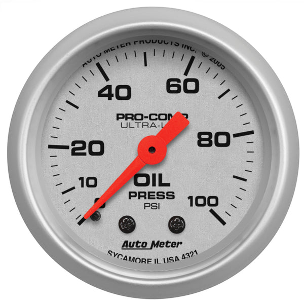 AutoMeter Ultra-Lite 52mm Mechanical Oil Pressure Gauge 0-100 PSI (1/8" NPT)