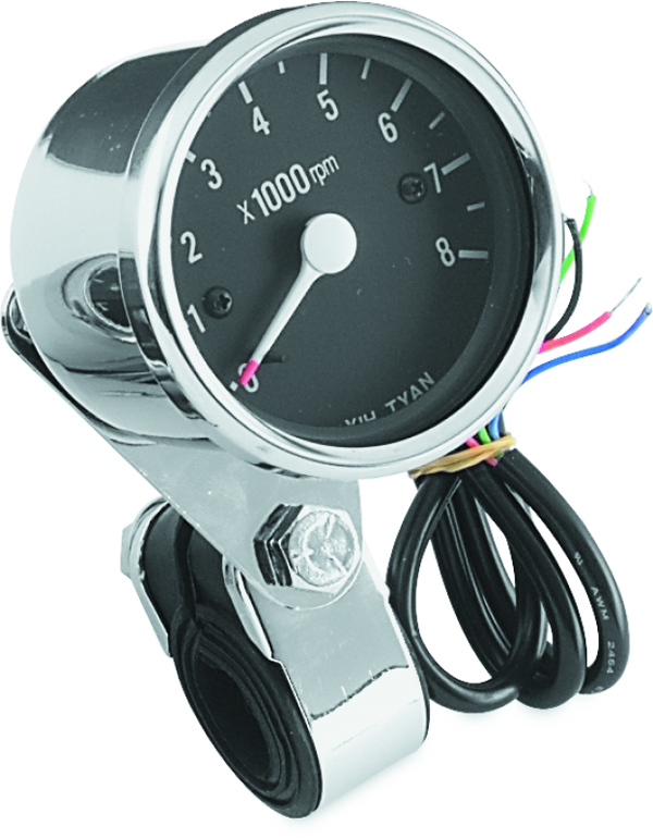 Bikers Choice Mini Tachometer 8000 RPM Black Face 2.5in Big Twin & XL