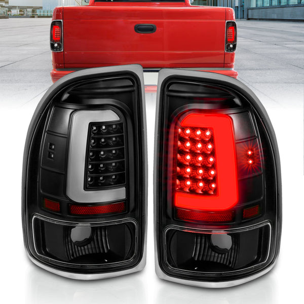 ANZO LED Tail Lights Pair for 1997-2004 Dodge Dakota - Black Housing, Clear Lens
