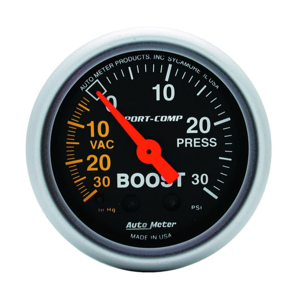 AutoMeter Sport-Comp 52mm Mechanical Boost Gauge (030 PSI)