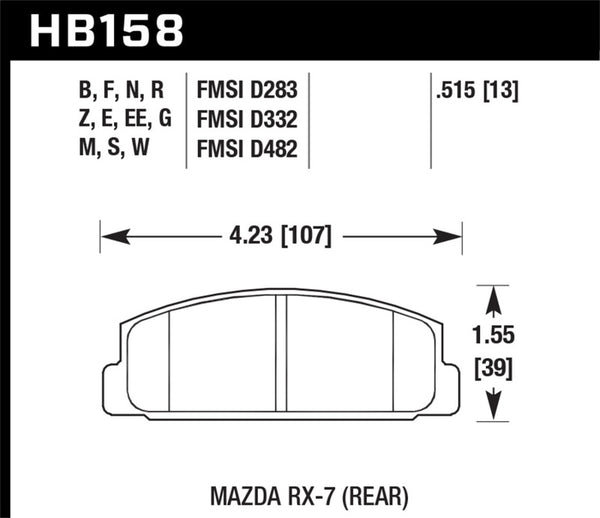 Hawk Performance HP+ Street Rear Brake Pads for 86-95 Mazda RX-7