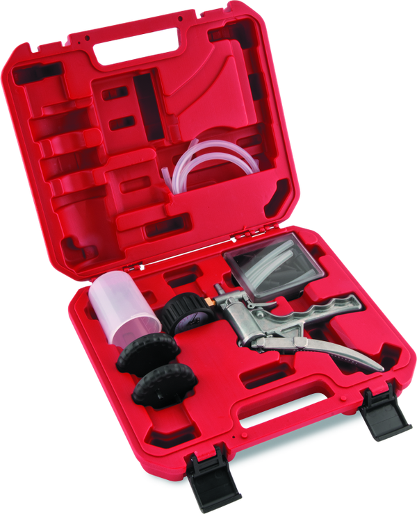 BikeMaster Brake Bleeder & Vacuum Test Kit 23-3/4in Hoses, All-Metal Pump, Adaptor Set, Case