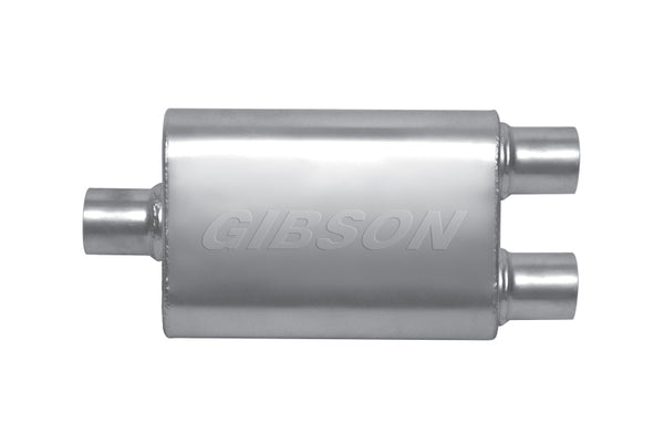 Gibson MWA Superflow Center/Dual Oval Muffler - 4 x 9 x 14 in - 3 in Inlet, 2.5 in Outlet - Stainless Steel