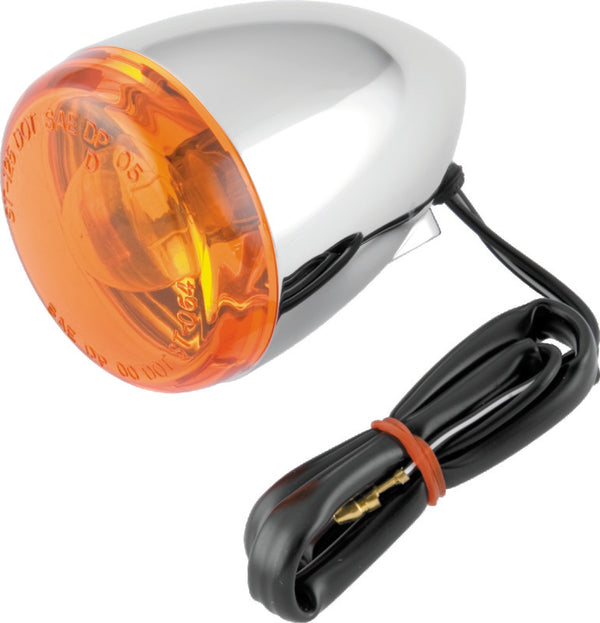 Bikers Choice Chrome Bullet Front Turn Signal w/ Amber Lens (Single Filament) H-D 68885-00 Replacement
