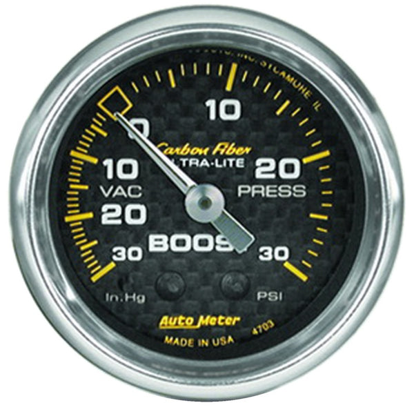 AutoMeter 52mm Mechanical Boost Gauge 030 PSI Carbon Fiber