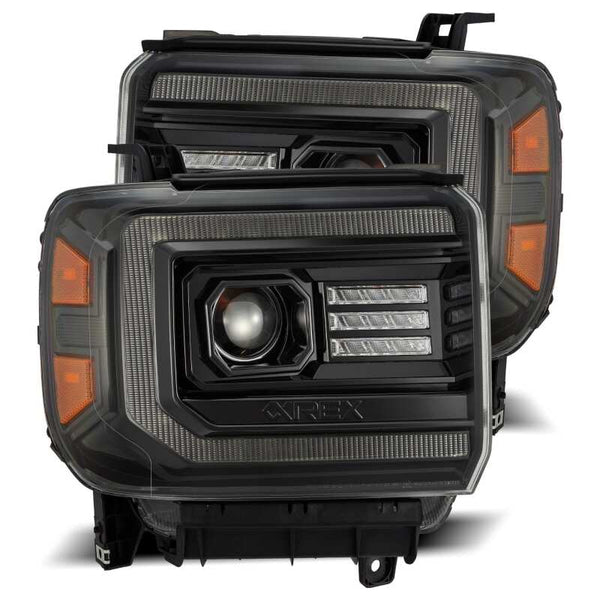 AlphaRex LUXX LED Projector Headlights w/ Sequential Signal - Black - GMC Sierra 2500 HD 2014-2018