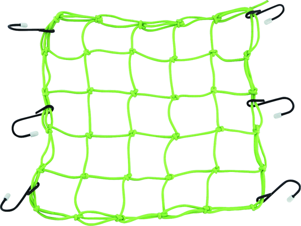 BikeMaster Stretch Cargo Net 13x13 in - Green (Multi-Hook with Rubber-Tipped Metal Hooks)