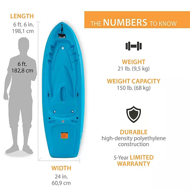 Kayak with Paddle - Lifetime Dash 6'6" Youth Sit-On-Top Kayak for Kids up to 130 lbs – Stable, Safe & Lightweight Design
