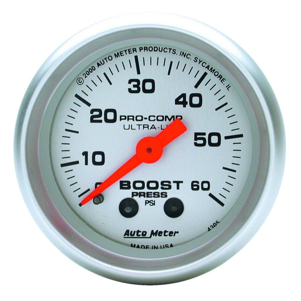 AutoMeter Ultra-Lite 52mm Mechanical Boost Gauge  060 PSI, 1/8" NPT