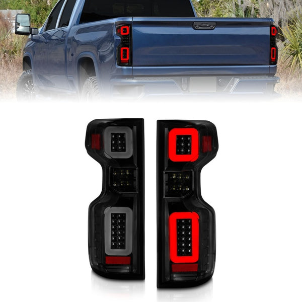 ANZO Full LED Tail Lights for 20192021 Chevy Silverado 1500 (G2)  Black Housing, Smoke Lens