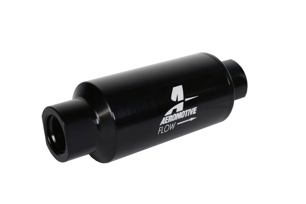 Aeromotive 10AN In-Line Fuel Filter  10 Micron Microglass Element, Bright-Dip Black