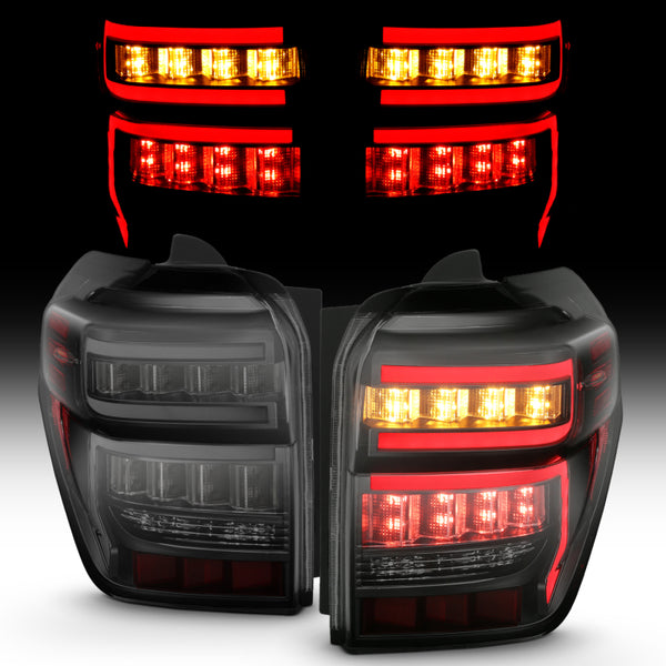 ANZO Tail Lights for Toyota 4Runner 2014-2023 - Black Housing Smoke Lens, Red Sequential Light Bar