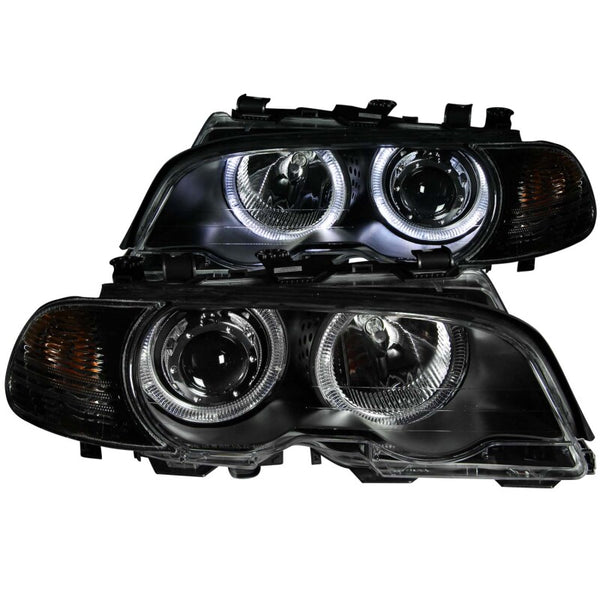 ANZO Projector Headlights w/ Halo Lights  Black Housing  BMW 3 Series E46 (2000-2003) Pair