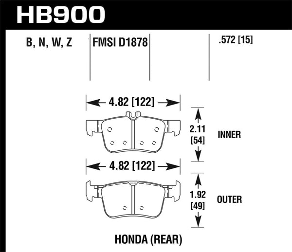 Hawk Performance Ceramic Street Rear Brake Pads for 2016-2017 Honda Civic