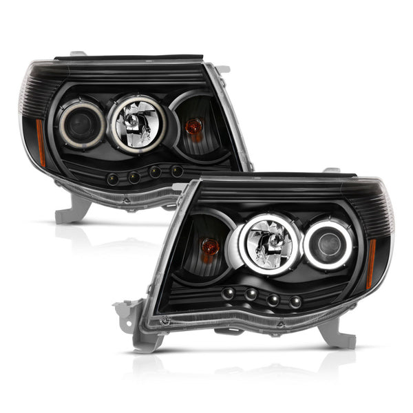 ANZO Projector Headlights w/ Halo - Black Housing - Toyota Tacoma 2005-2011
