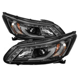 Spyder Honda Accord 2013-2015 4DR Projector Headlights Light Bar DRL Black PRO-YD-HA13-LBDRL-BK