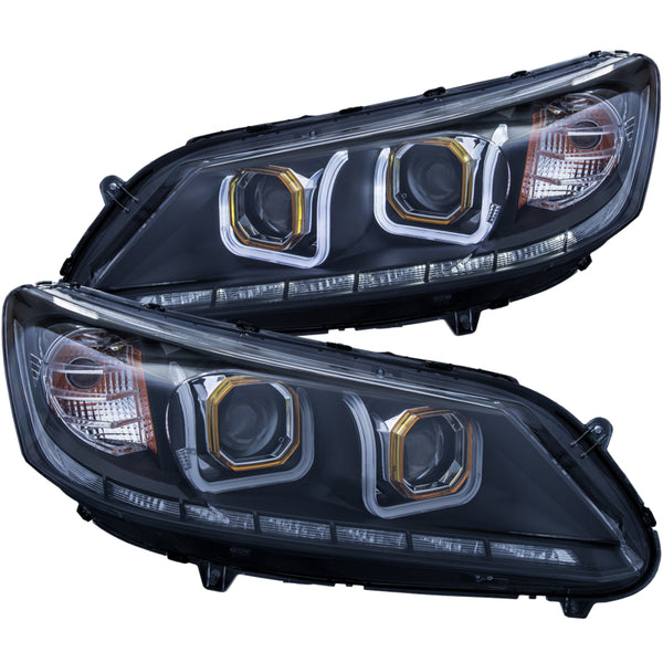 ANZO Projector Headlights Black U-Bar (Pair) for 20132015 Honda Accord 4-Door