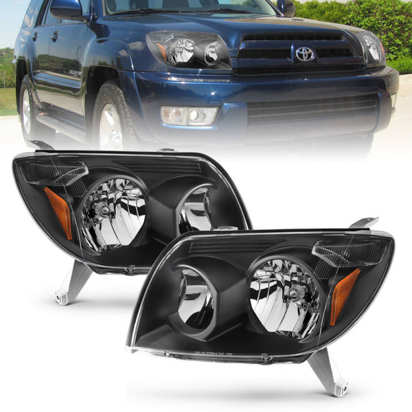 ANZO Crystal Headlight Set Black Housing Clear Lens for Toyota 4Runner 2003-2005