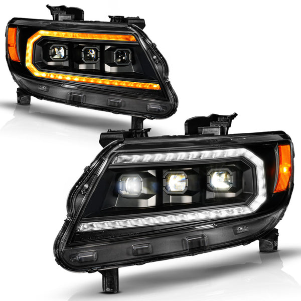 ANZO Full LED Projector Headlights w/ Sequential Light Bar (Black Housing) for 20152022 Chevy Colorado