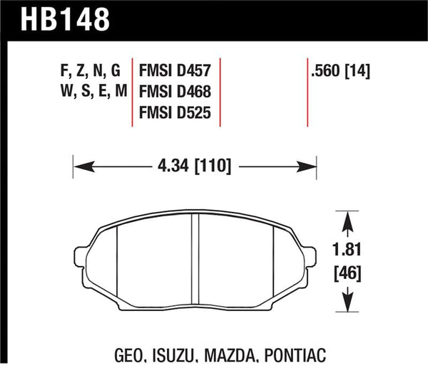 Hawk 89-93 Miata Blue 9012 Race Front Brake Pads D525