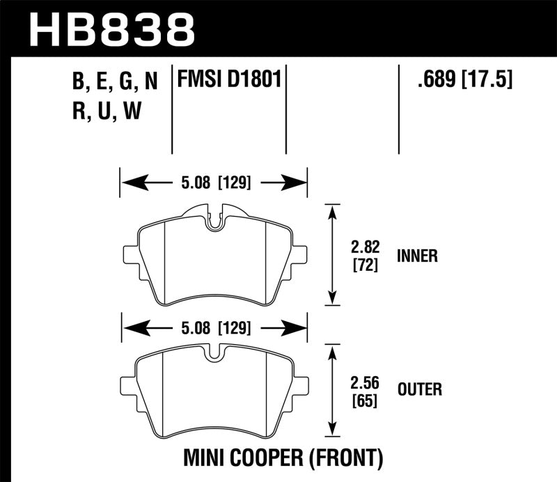 Hawk 14-17 Mini Cooper S HPS 5.0 Front Brake Pads