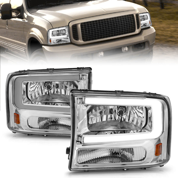 ANZO Crystal Headlights Set Chrome Housing for Ford F-250/F-350/F-450 & Excursion 19992004 (Excl. 1999)