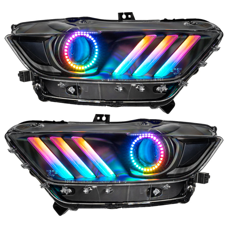 Oracle 15-17 Ford Mustang Dynamic RGB+A Pre-Assembled Headlights - Black Edition - SEE WARRANTY