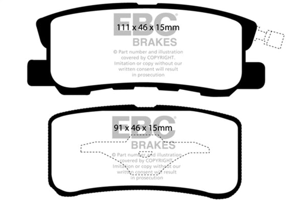 EBC Yellowstuff Performance Rear Brake Pads for 2011-2014 Chrysler 200 3.6