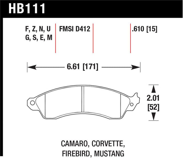 Hawk 94-04 Mustang Cobra / 88-95 Corvette 5.7L / 88-92 Camaro w/ Hvy Duty Brakes Front HPS Street Br