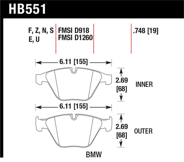 Hawk 07-09 BMW 335d/335i/335xi / 08-09 328i/M3 Performance Ceramic Street Front Brake Pads