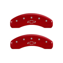 Load image into Gallery viewer, MGP 4 Caliper Covers Engraved Front &amp; Rear Bowtie Red finish silver ch