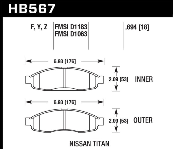 Hawk High Performance Street Brake Pads for 04-06 Infiniti QX56, 05-06 Armada, 04 Pathfinder, 04-07 Titan LTS
