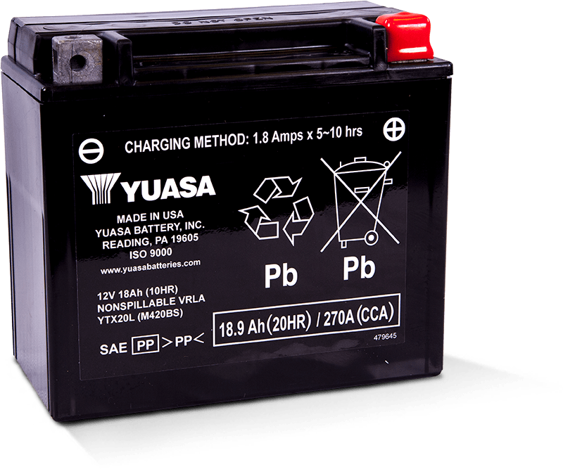 Yuasa YTX20L Maintenance Free AGM 12-Volt Battery