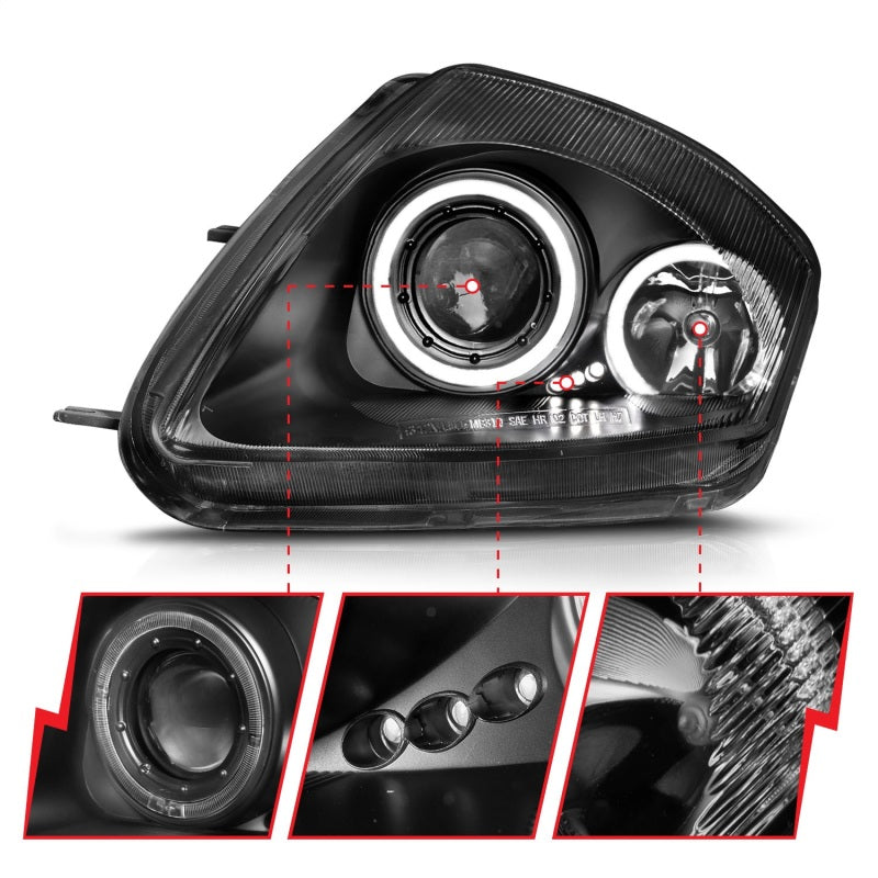 ANZO 2000-2005 Mitsubishi Eclipse Projector Headlights w/ Halo Black