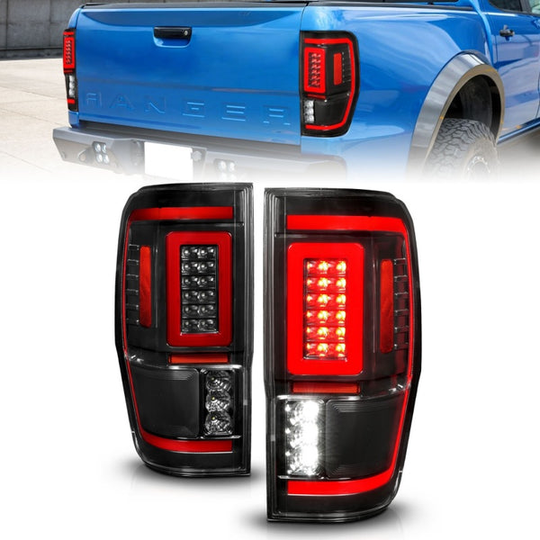 ANZO Full LED Tail Lights for 20192023 Ford Ranger - Black Housing / Clear Lens