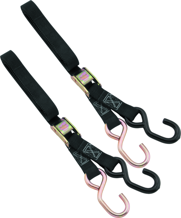 BikeMaster 1in Black Tie-Down Straps - Double-Stitched Nylon Webbing