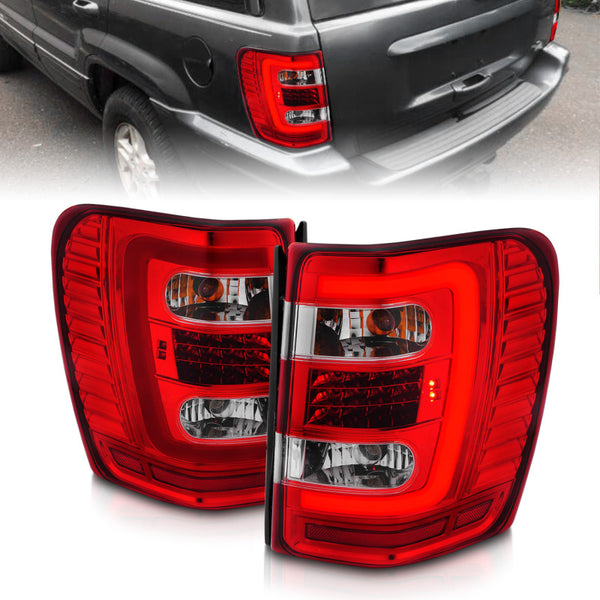 ANZO LED Tail Lights  19992004 Jeep Grand Cherokee  Chrome Housing, Red/Clear Lens