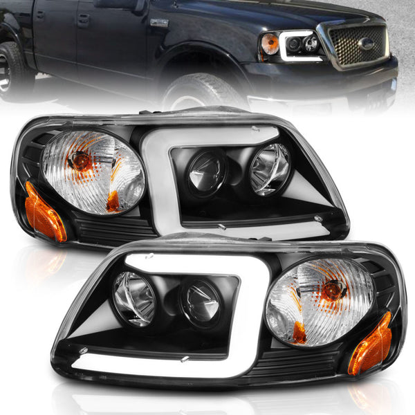 ANZO Projector Headlights w/ Light Bar (Black Housing) for 19972003 Ford F-150