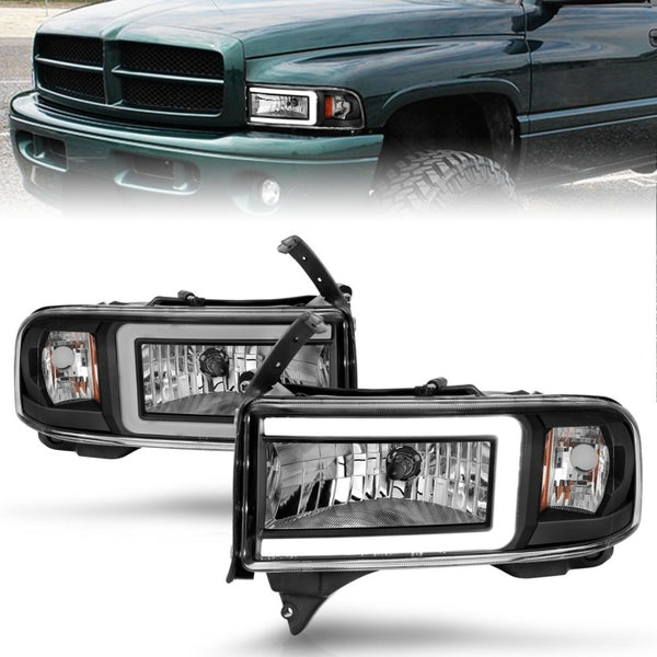 ANZO Crystal Headlights w/ Light Bar - Black Housing - Dodge Ram 1994-2002