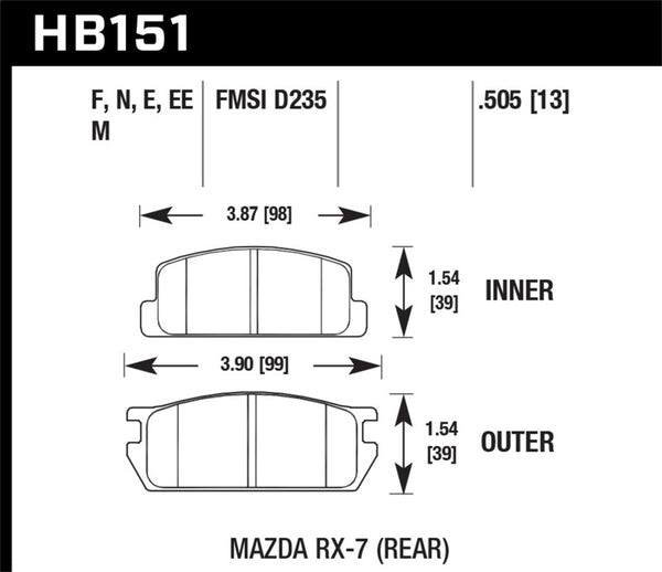Hawk Performance Rear Race Brake Pads for 81-85 Mazda RX-7 - Blue 9012