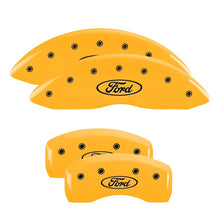 Load image into Gallery viewer, MGP 4 Caliper Covers Engraved Front &amp; Rear Oval logo/Ford Yellow finish black ch