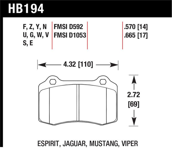 Hawk 2005-2005 Volvo S40 I HPS 5.0 Rear Brake Pads