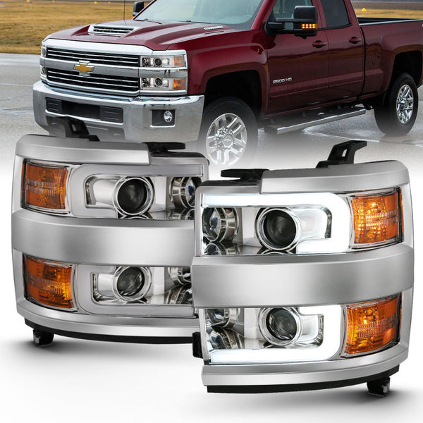 ANZO Projector Headlights Chrome w/ Amber Design for 2015-2016 Chevrolet Silverado 1500