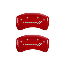 Load image into Gallery viewer, MGP 4 Caliper Covers Engraved Front &amp; Rear With stripes/Charger Red finish silver ch