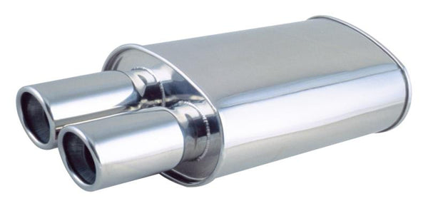 Vibrant StreetPower Oval Muffler w/ Dual 3.5in Round Tips Straight Cut Beveled Edge 2.5in inlet I.D.